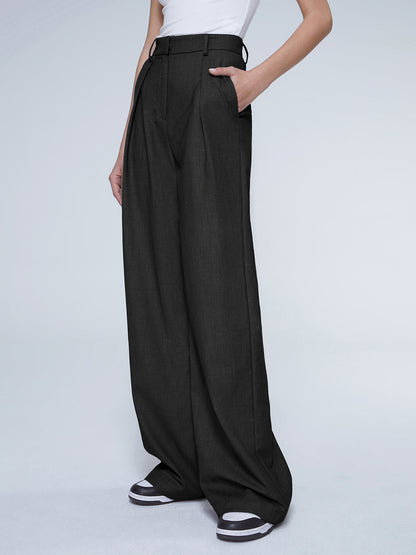 Oversized High Waisted Trendy Pleat Front Trousers