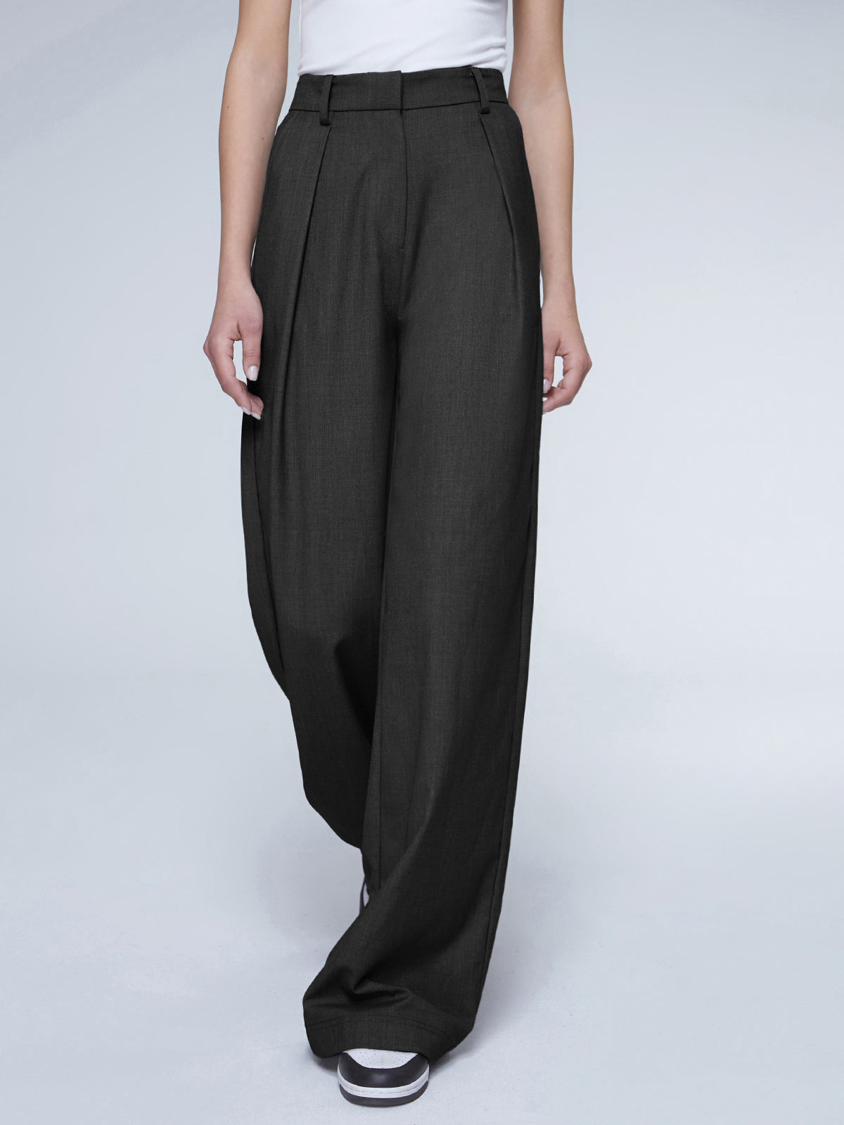 Oversized High Waisted Trendy Pleat Front Trousers