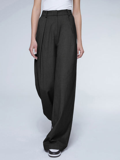 Oversized High Waisted Trendy Pleat Front Trousers