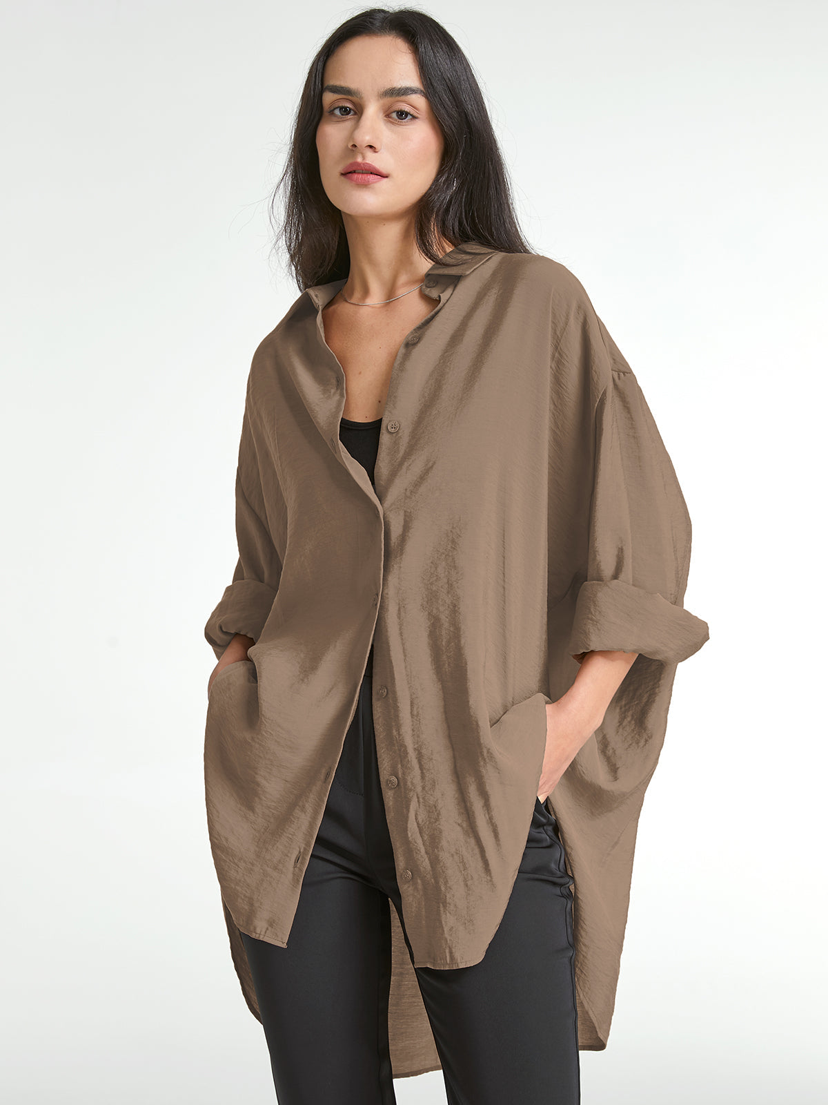 Drop Shoulder Oversized Trendy Button Up Shirt