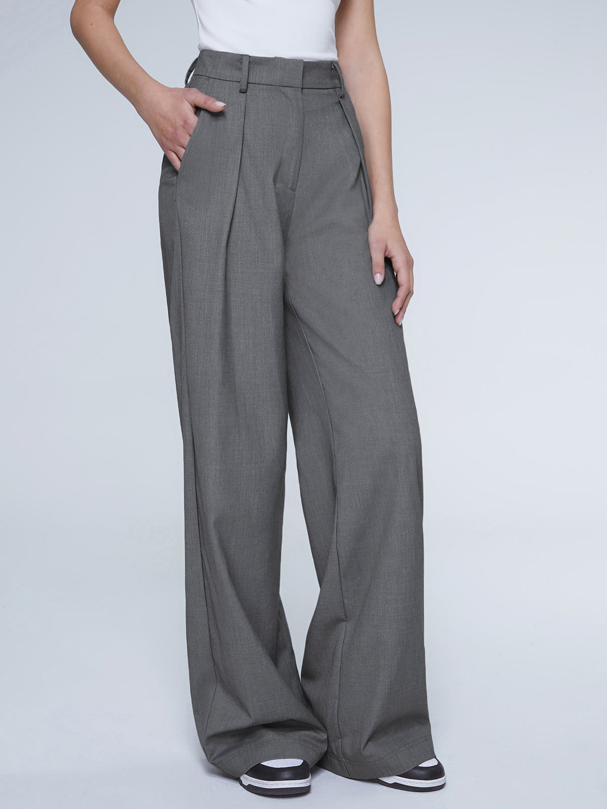 Oversized High Waisted Trendy Pleat Front Trousers