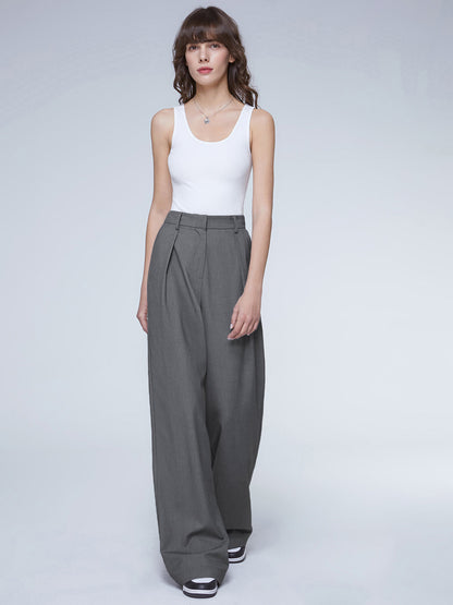 Oversized High Waisted Trendy Pleat Front Trousers