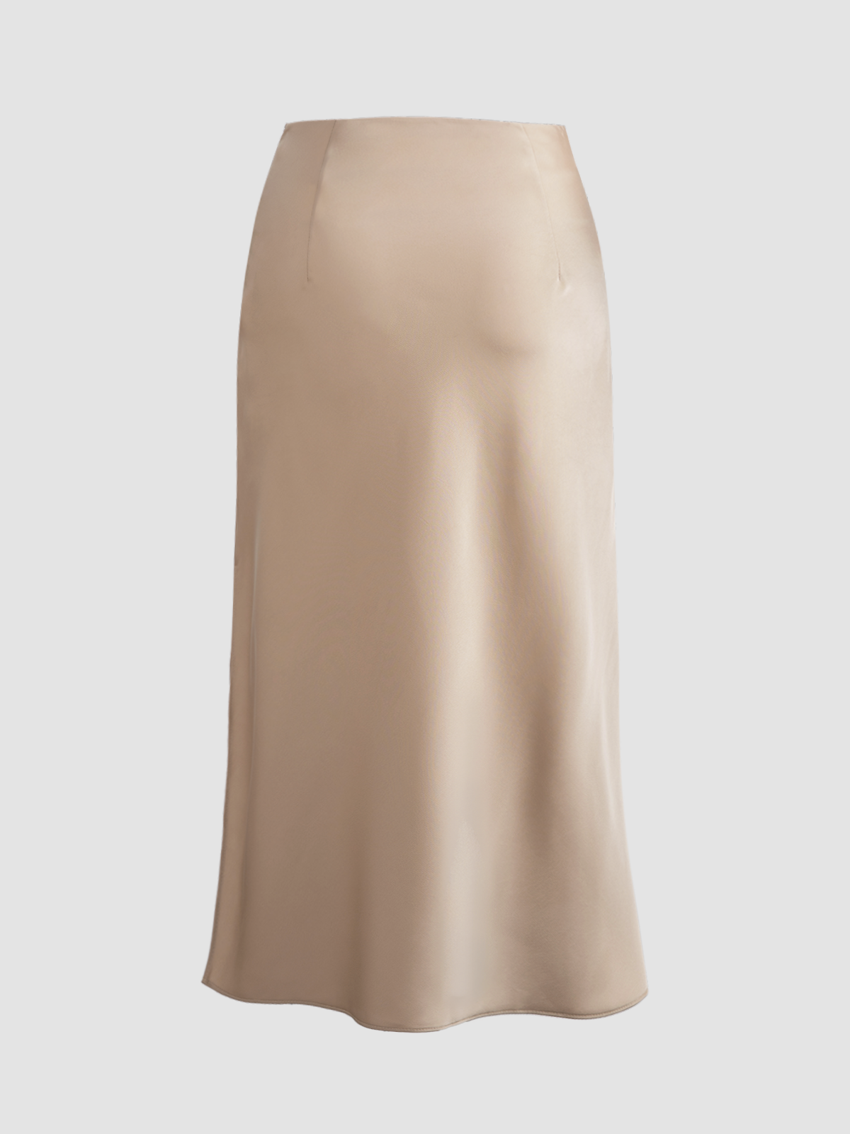 Creamy Cappuccino Graceful Satin Midi Skirt