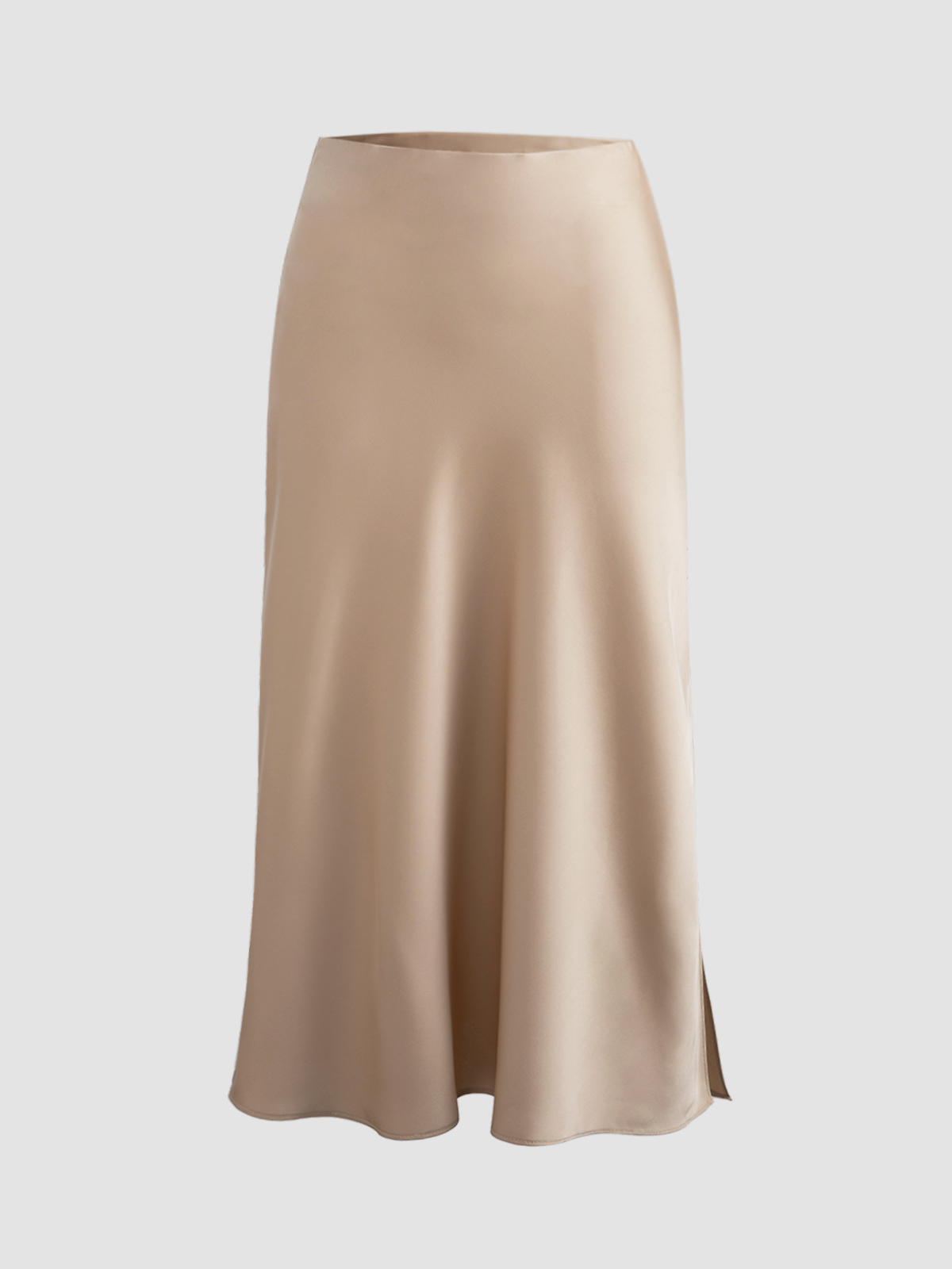 Creamy Cappuccino Graceful Satin Midi Skirt