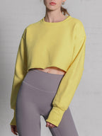 Fleece Lined Graceful Solid Cropped Sweatshirt Yellow / S Sweatshirts