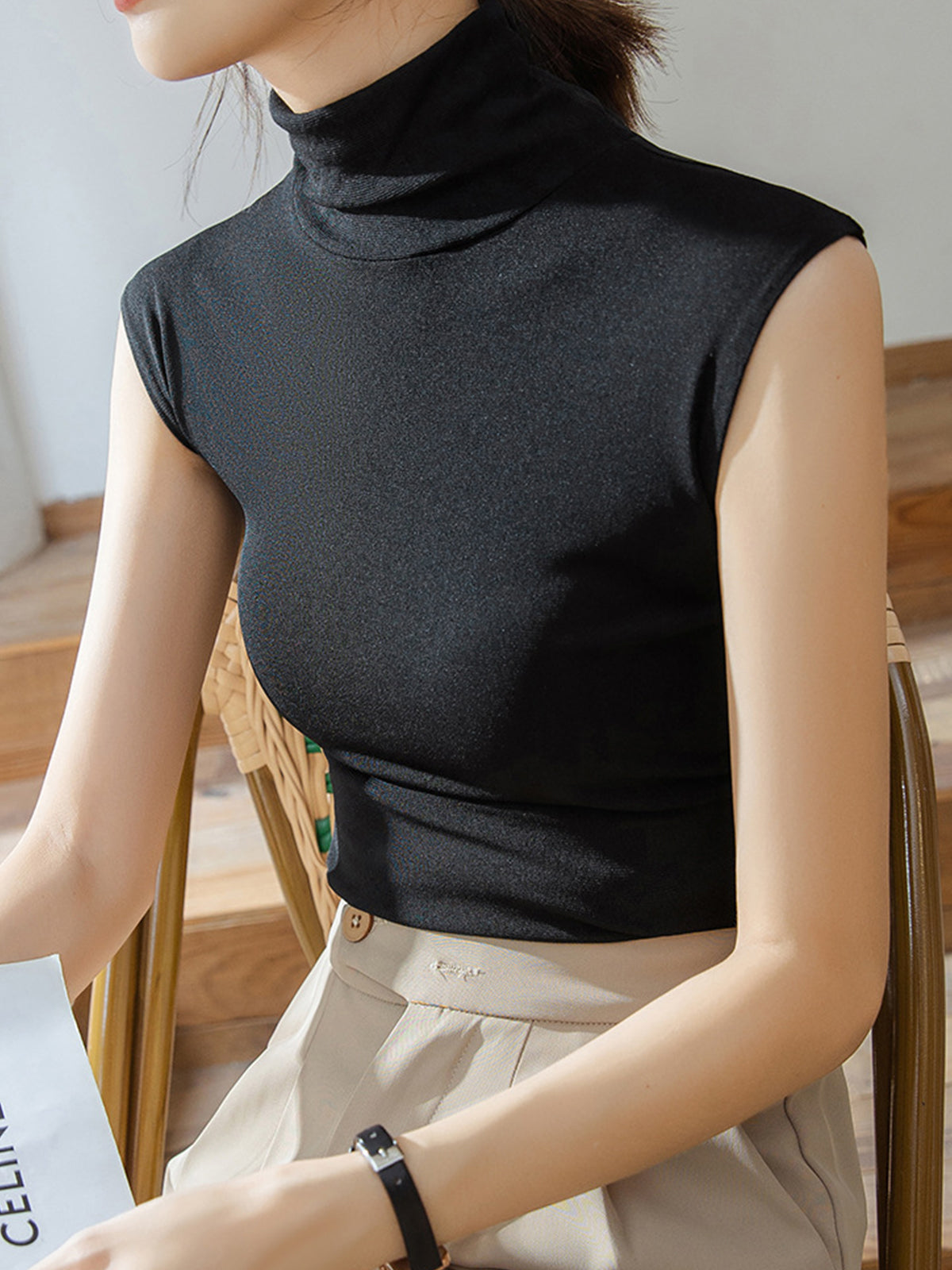 Turtleneck Sleeveless Graceful Tank Top