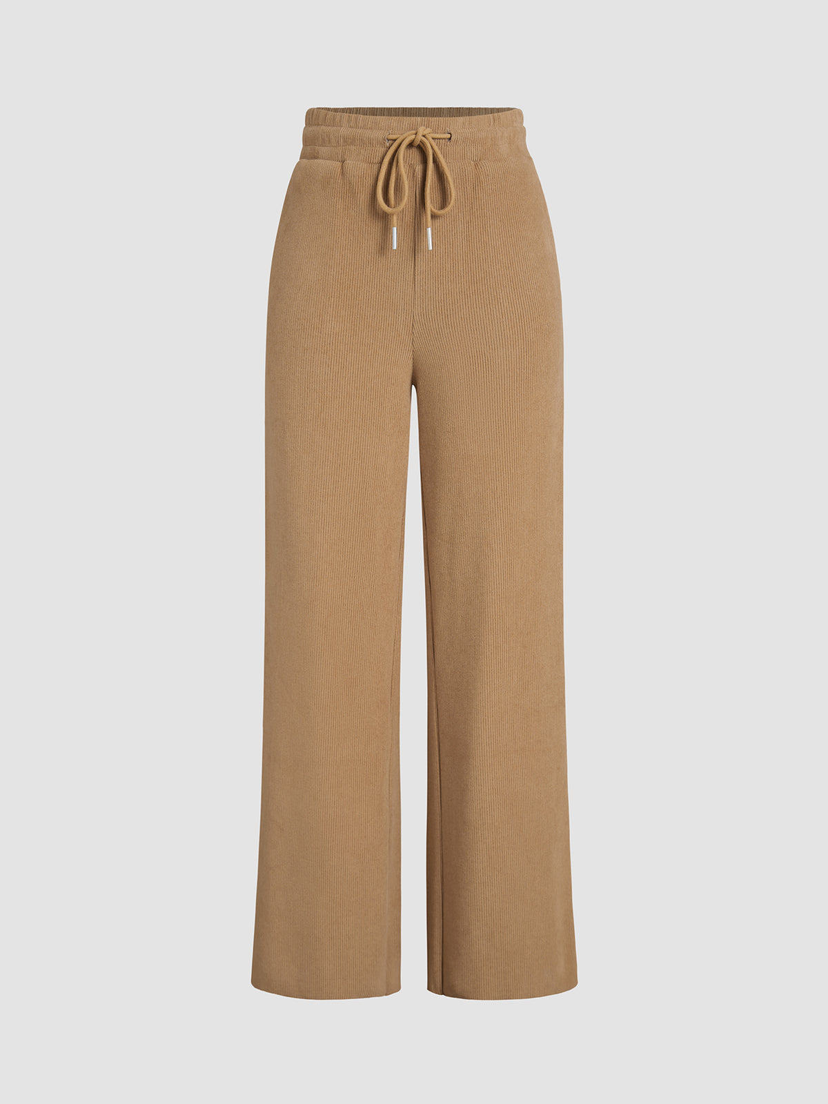 Camel Drawstring Ribbed Trendy Wide Leg Pants Camel / XS Pants