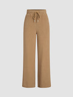 Camel Drawstring Ribbed Trendy Wide Leg Pants Camel / XS Pants