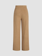 Camel Drawstring Ribbed Trendy Wide Leg Pants Pants