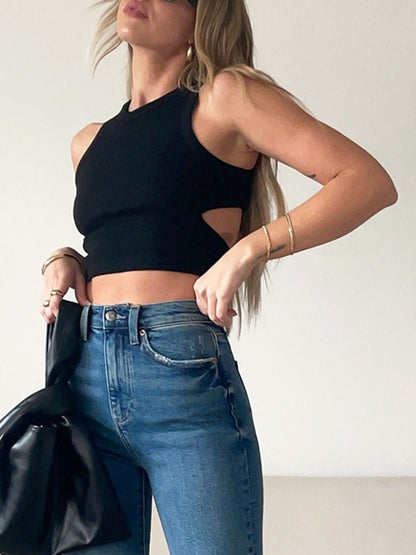 Solid Back Cutout Trendy Crop Tank Top