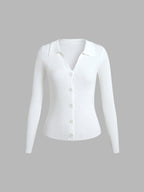 Button Up Graceful Collared Cardigan Sweaters L