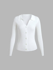 Button Up Graceful Collared Cardigan Sweaters L