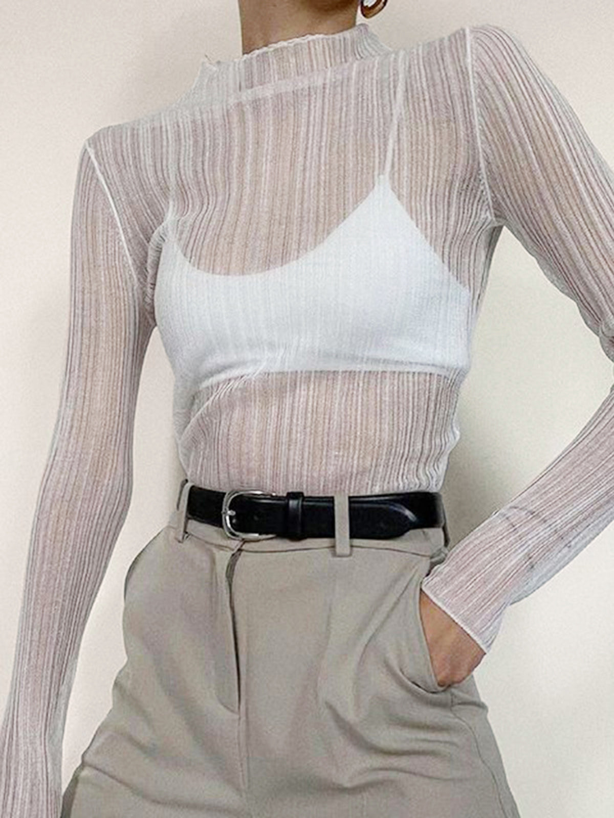 See Through Graceful Mesh Textured Shirt White / XS T Shirts Main image