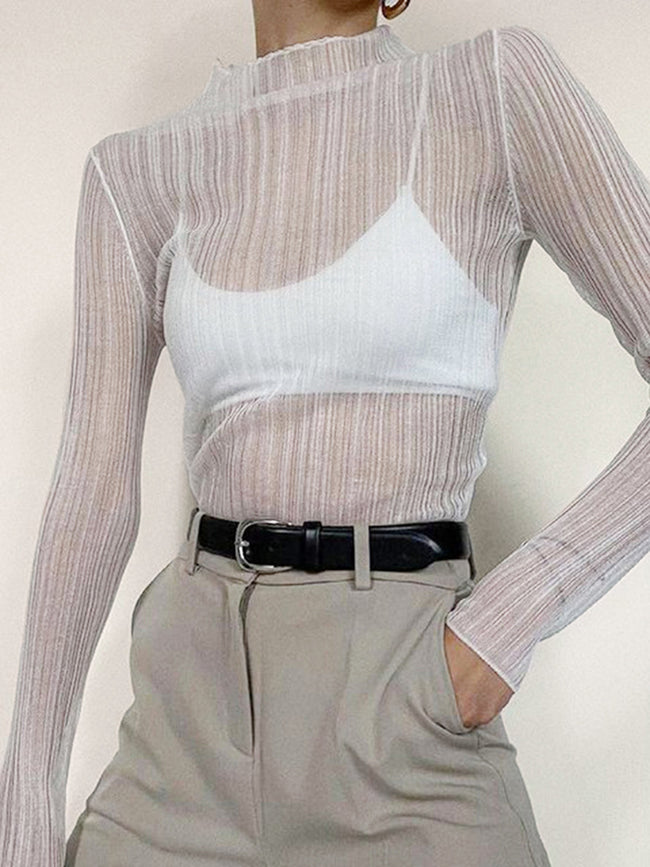 See Through Graceful Mesh Textured Shirt White / XS T Shirts Main image