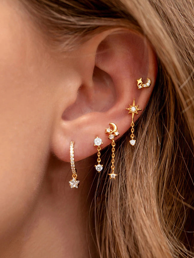 Stars and Graceful Moon Earrings 5 Pieces Gold / One Size Earrings Main image