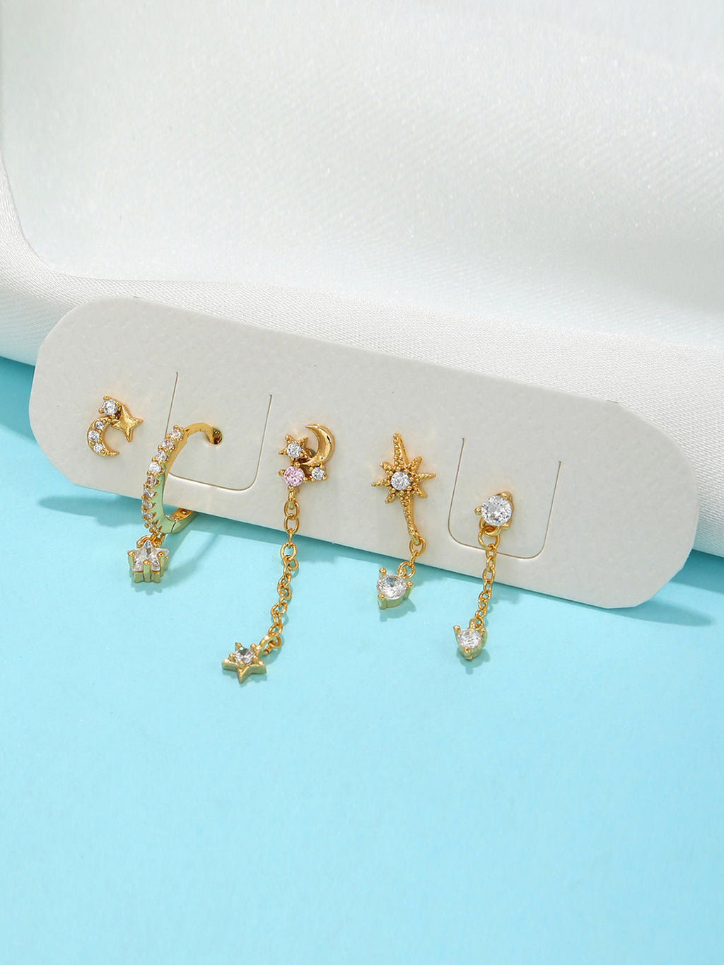 Stars and Graceful Moon Earrings 5 Pieces Gold / One Size Earrings