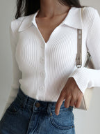 Button Up Graceful Collared Cardigan White / XS Sweaters L