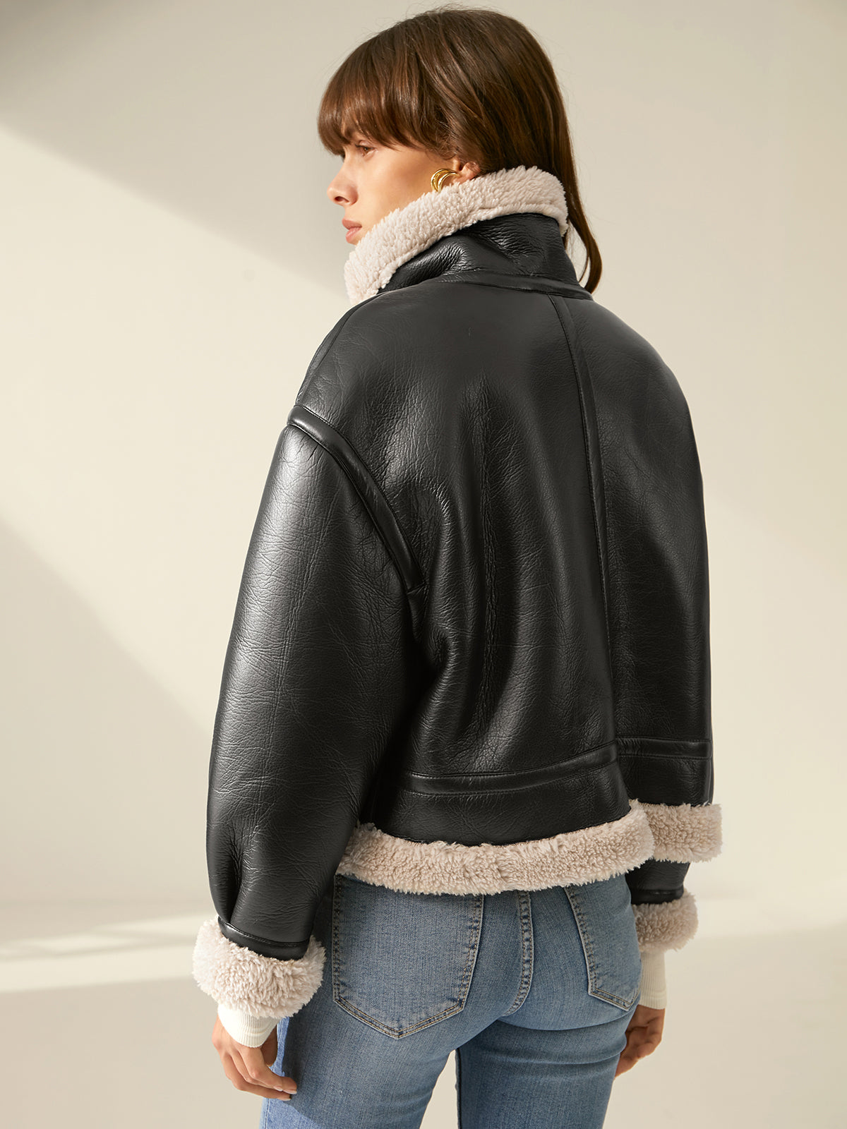 Sherpa Lined Shearling Trendy Leather Flight Jacket