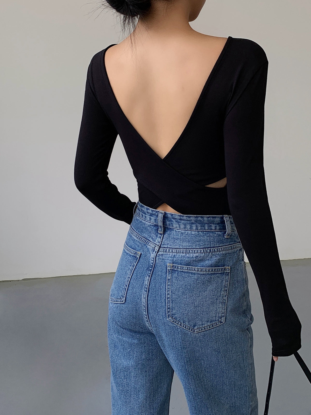 V-Shape Open Back Trendy Long Sleeve Shirt