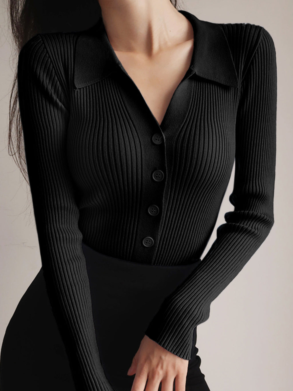 Button Up Graceful Collared Cardigan Black / XS Sweaters L