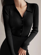 Button Up Graceful Collared Cardigan Black / XS Sweaters L