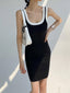 Contrast Trim Square Trendy Neck Short Dress Black / S Sweaters L