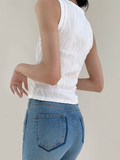 Solid Wavy Graceful Textured Tank Top