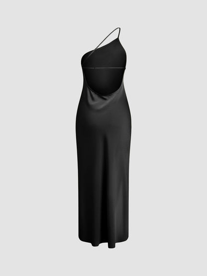 Moonlight Open Back Trendy Satin Slit Long Dress