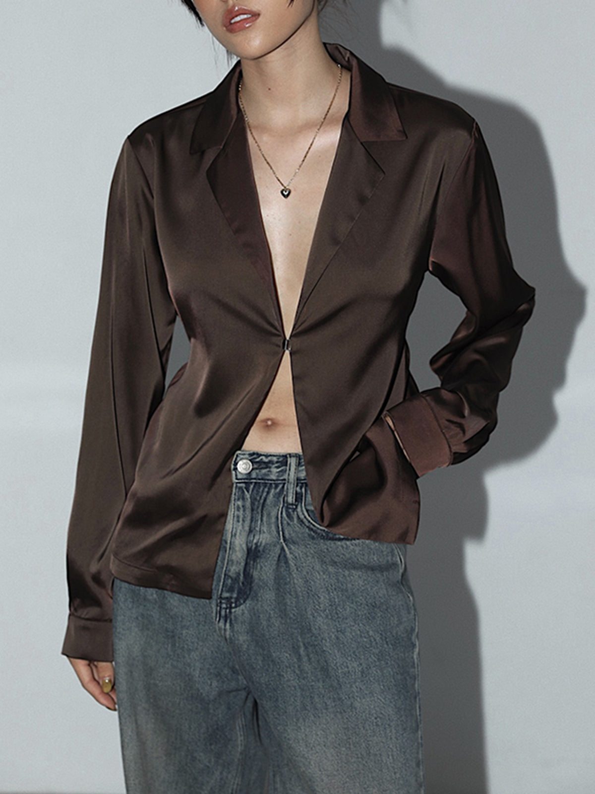 Leisure Oversized Satin Trendy Tie Back Shirt