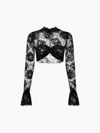 Rose Lace Mesh Trendy Mock Neck Crop Top Black / XS T Shirts