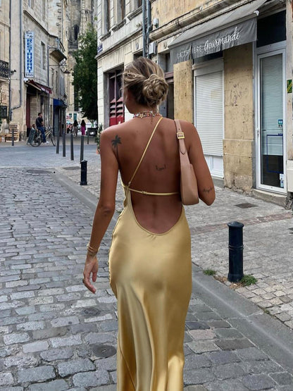 Moonlight Open Back Trendy Satin Slit Long Dress