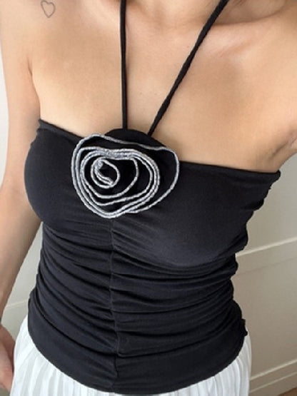 Halter Neck Rosette Trendy Bud Tank Top