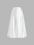 Zippered Satin Graceful A Line Midi Skirt Skirts