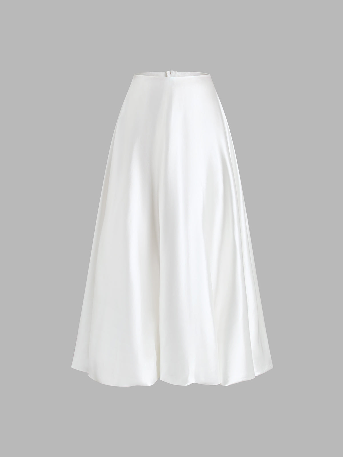 Zippered Satin Graceful A Line Midi Skirt Skirts
