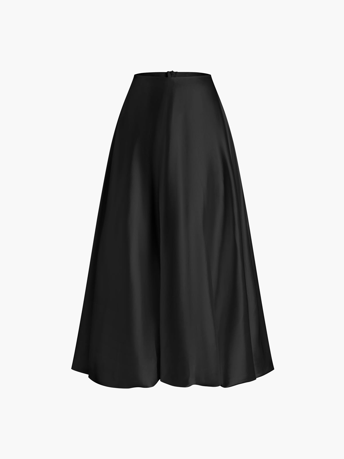 Zippered Satin Graceful A Line Midi Skirt Black / XS Skirts