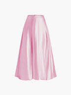 Zippered Satin Graceful A Line Midi Skirt Pink / XS Skirts
