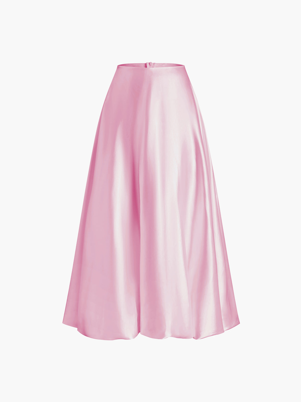 Zippered Satin Graceful A Line Midi Skirt Pink / XS Skirts