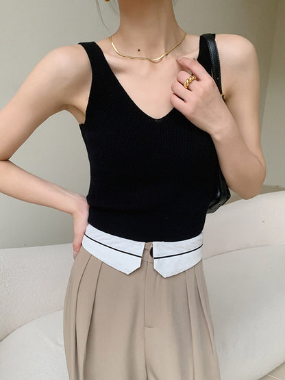 v-neck rib Graceful tank top