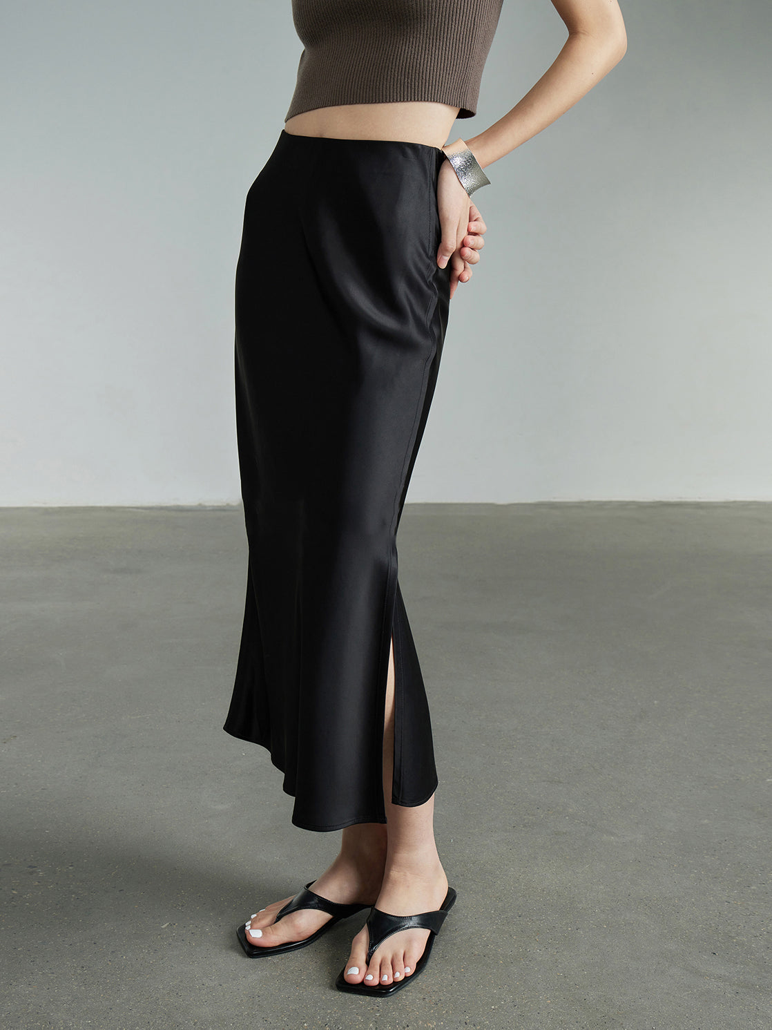 Flowy Satin Graceful Midi Skirt