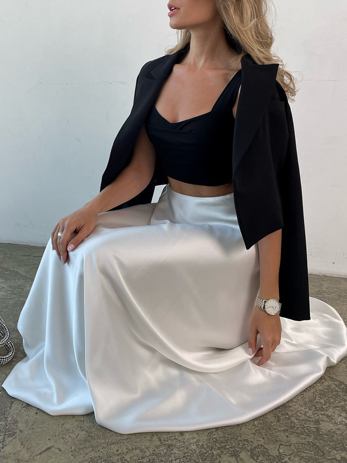 Zippered Satin Graceful A-Line Midi Skirt Secondary image
