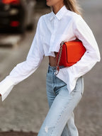 Asymmetrical Cotton Graceful Crop Shirt Shirts