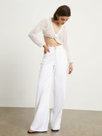 Tied Charming Pointelle Cardigan Sweaters L