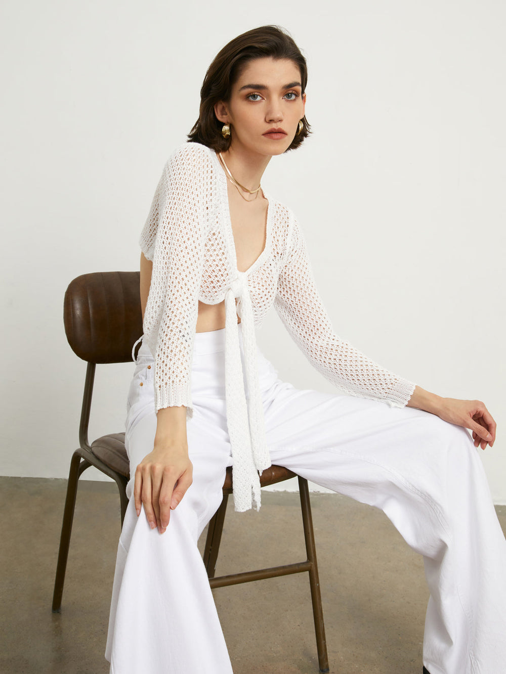 Tied Charming Pointelle Cardigan White / S Sweaters L