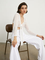 Tied Charming Pointelle Cardigan White / S Sweaters L