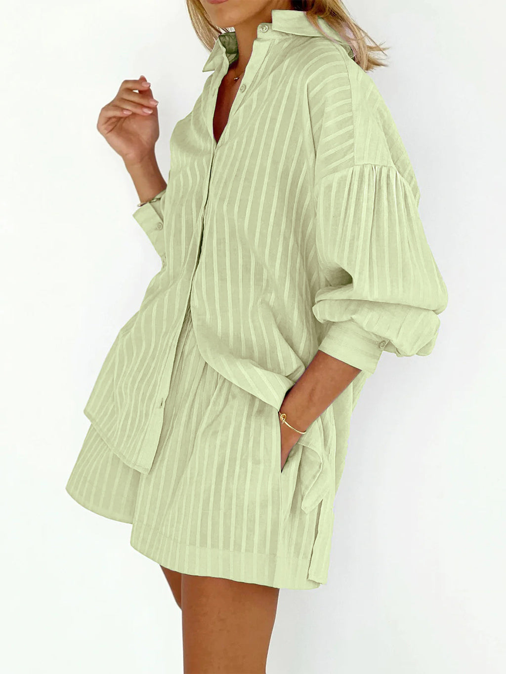 Cloud Nine Pinstripe See Modern Through Two Piece Shorts Set Short Sets