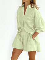 Cloud Nine Pinstripe See Modern Through Two Piece Shorts Set Green / XS Short Sets