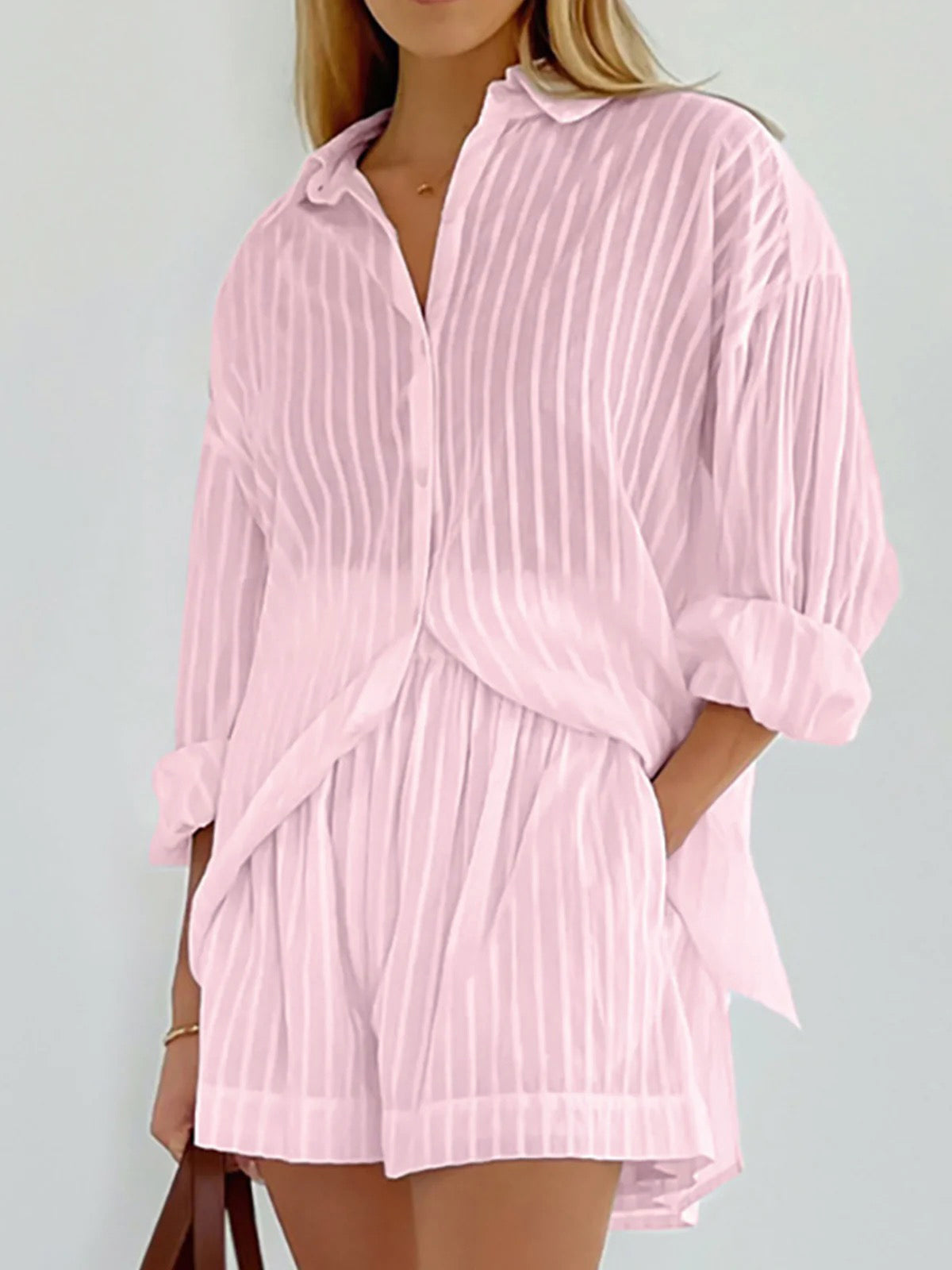 Cloud Nine Pinstripe See Modern Through Two Piece Shorts Set Short Sets