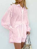 Cloud Nine Pinstripe See Modern Through Two Piece Shorts Set Pink / XS Short Sets