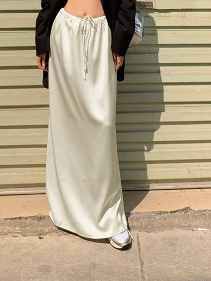 Drawstring Satin Graceful Maxi Skirt