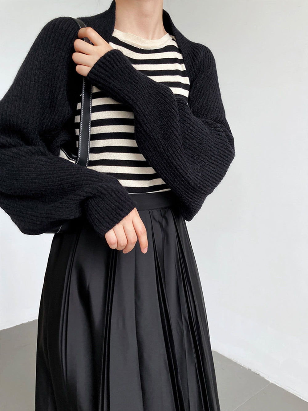 Solid Open Front Graceful Shrug Sweater Black / XS Sweaters L